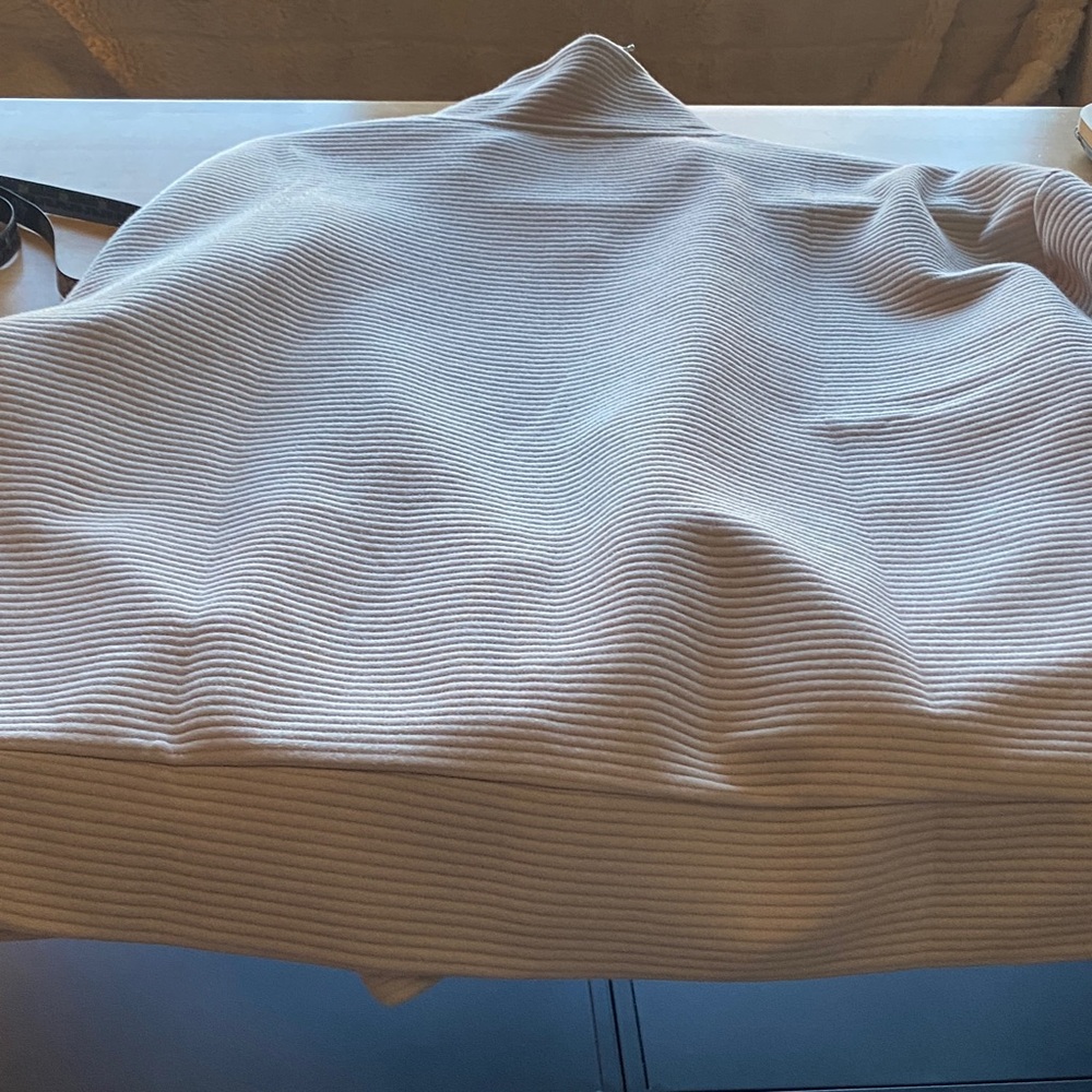 Light Gray Ribbed Zip-Up Women's Jacket Sweatshirt - Picture 4 of 4